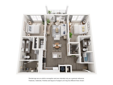 A white floor plan of a house with a kitchen, living room, and two bedrooms.